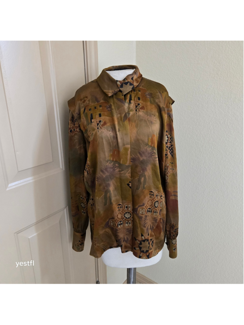 Vintage Escada by Margaretha Ley Silk Fall Southwestern blouse 40 Us10